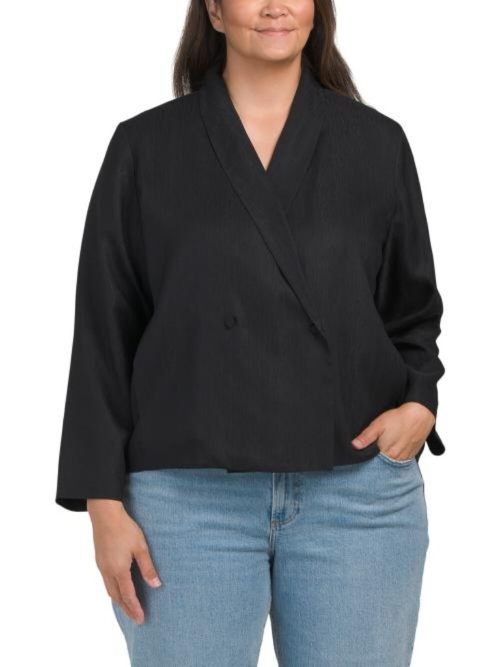 EILEEN FISHER Plus Silk Textured Shawl Collar Jacket